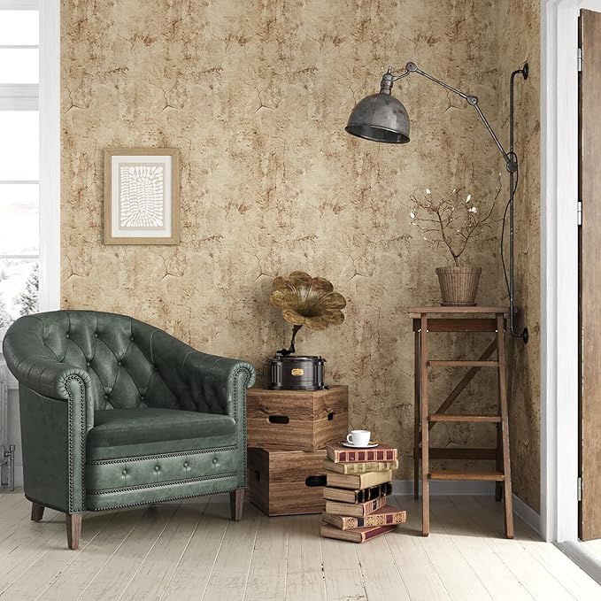 VEELIKE Aged Tan Concrete Wallpaper Peel and Stick Textured Distressed Concrete