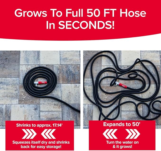 Pocket Hose 50 FT Silver Bullet 2.0 Expandable Garden Hose w/Turbo Shot Nozzle, AS SEEN ON TV, Lead-Free, Solid Aluminum Connectors, Easy On/Off Valve, Kink-Free, Leak-Proof