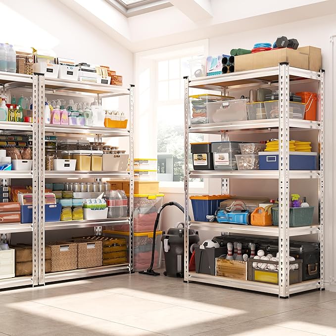 REIBII Storage Shelves 2020LBS Garage Shelving Heavy Duty Shelving 5 Tier Metal Shelving Units for Storage Adjustable Pantry Shelves for Kitchen Warehouse Basement 28" W x 12" D x 59.8" H, 4 Pack