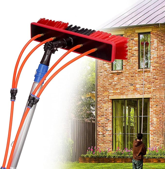 7m Conservatory Roof Cleaning Kit - Window Cleaning Equipment with Solar Panel Brush 20m Water Supply Hose Easy Connect & Remove Durable Water Fed System for Efficient Cl
