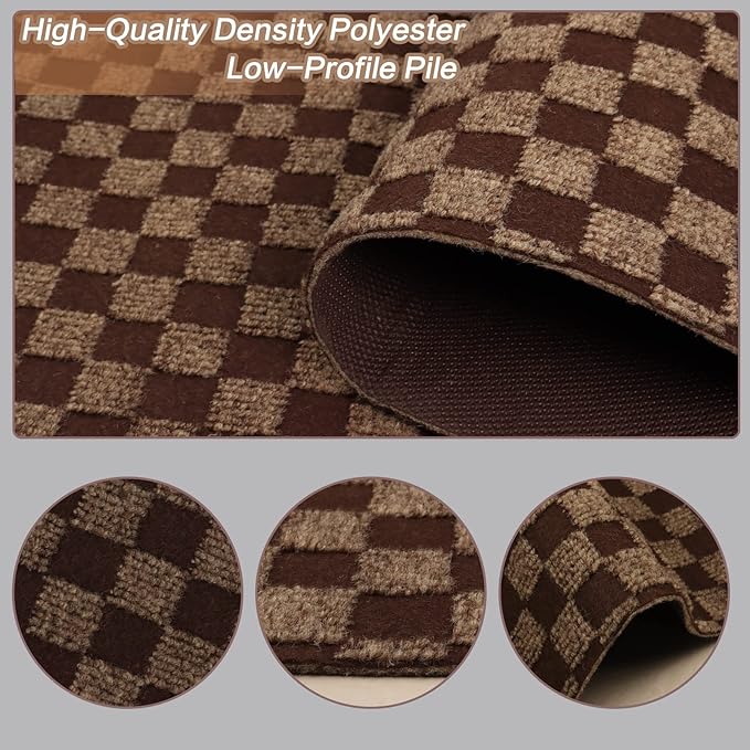 3' x 50' Runner Rugs with Rubber Backing, Indoor Outdoor Utility Carpet Runner Rugs, Checkered Brown, Can Be Used as Aisle for The RV and Boat, Laundry Room and Balcony