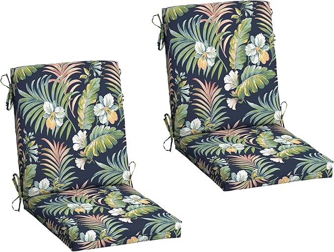 Arden 2-Pack Outdoor Patio Dining Chair Cushion, 20x44, Rain-Proof Seat Pad, Fade-Resistant Outdoor Cushion Simone Blue Tropical
