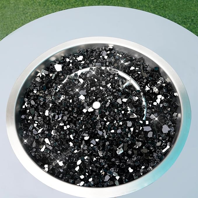Skyflame 15-Pound Black Fire Glass, 1/2 Inch Reflective Fireplace Glass for Fire Table, Fire Bowl, Landscaping