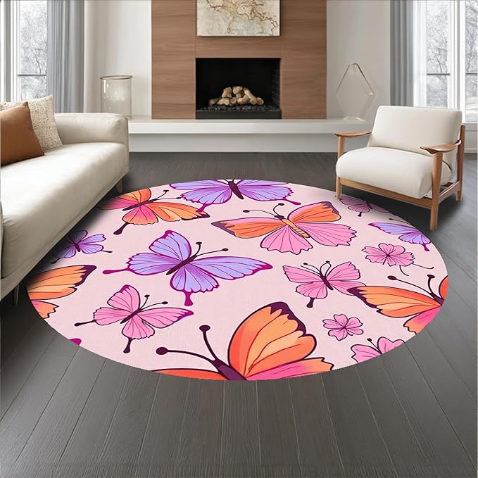Flatwoven High Traffic Area Rug 6, Watercolor Garden Shower Curtain with Matching Bath Accessories, Non Slip, Stain Resistant, Washable Area Rugs for Living Room, Bedroom (Pink, 6)