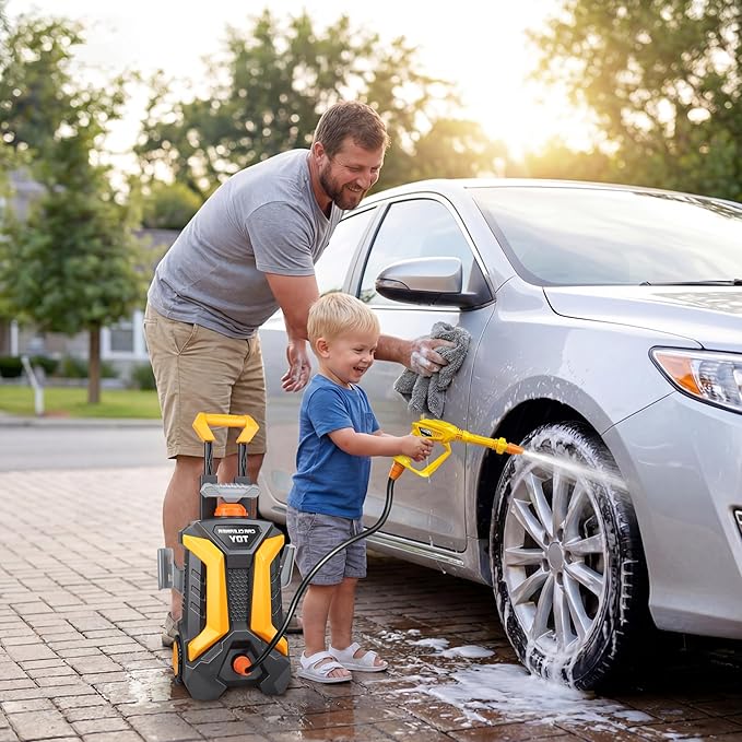 Kids Pressure Washer Toy, Outdoor Car Wash Playset for Patio Lawn Garden, Self Powered Water Pressure Washer Toy, Ages 3+, Gifts for Boys and Girls