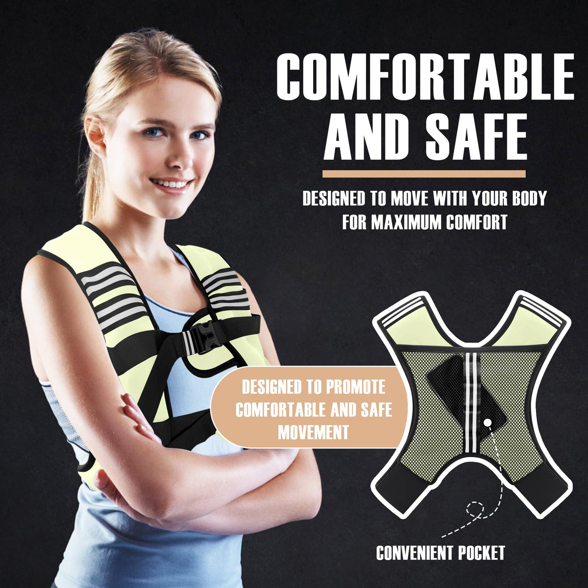 NATURELUX Weighted Vest with Reflective Stripe and Adjustable Buckle Straps, Pale Green, 25 lbs