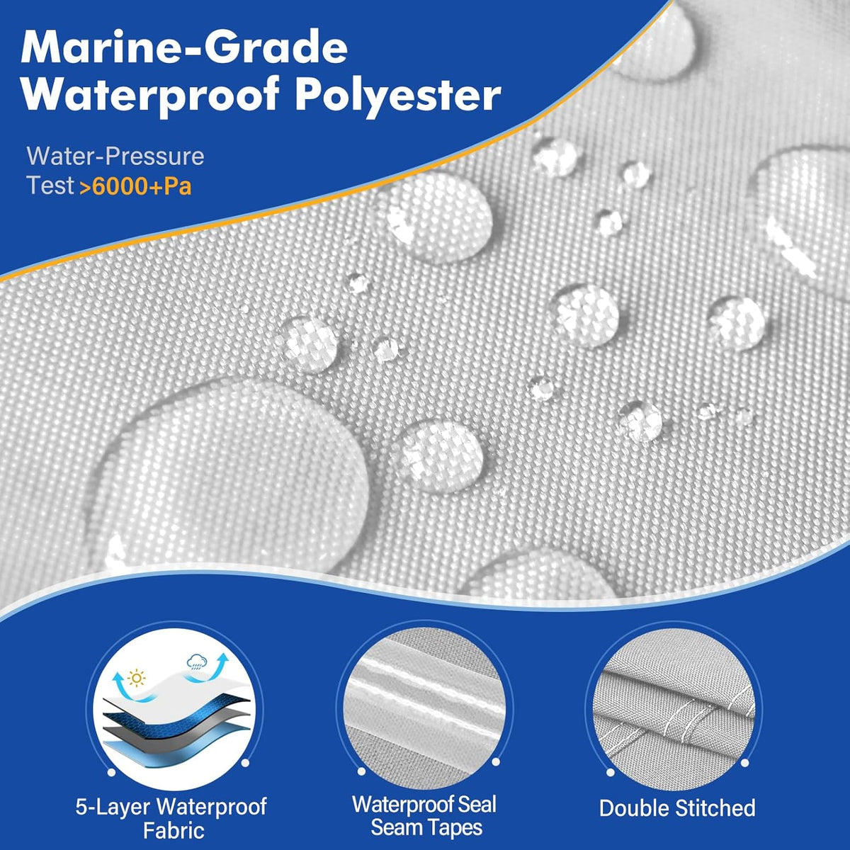 1200D Waterproof Boat Cover - Heavy Duty Protection for 20' to 22' Bass & V-Hull Boats - Gray