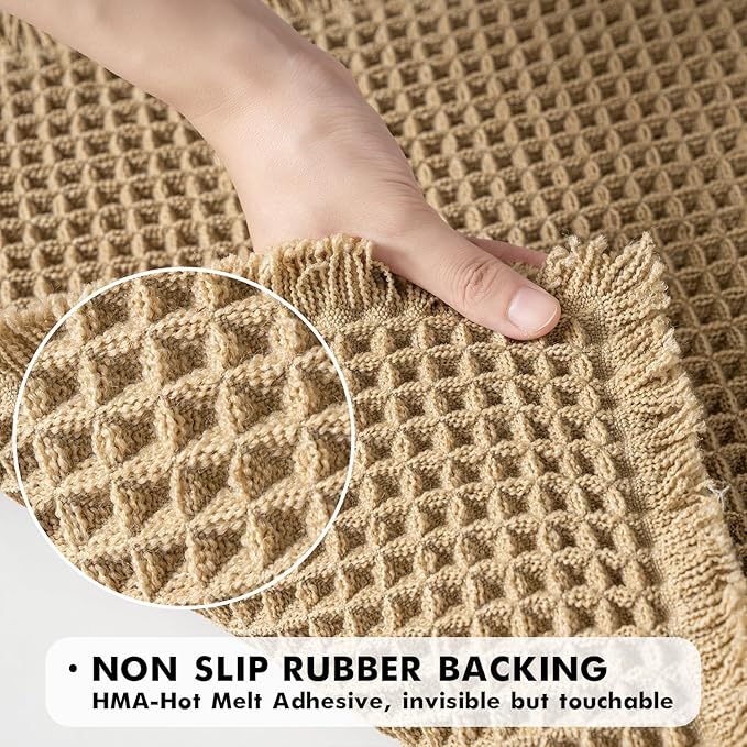 MIULEE Set of 2 Waffle Bathroom Rugs, Boho Bath Rugs Non Slip Washable, Super Absorbent Bath Mats, Ultra Soft Rubber Backed Shower Mats for Bathroom Floor, Tub, Brown, 17"x24"+17"x48"