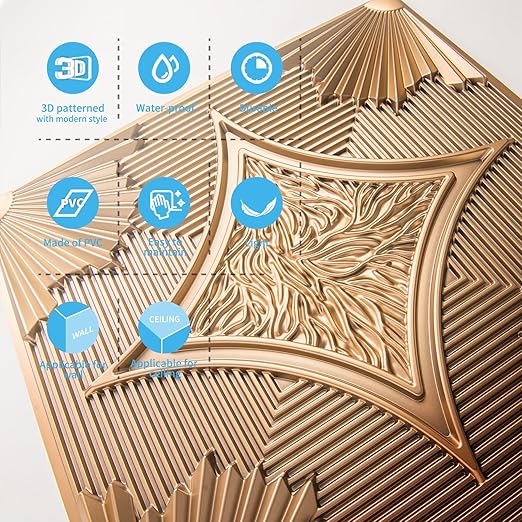 Art3d Drop Ceiling Tiles 24x24 in Bronze, 3D Wainscoting Panels Glue Up 2x2
