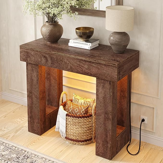 Unikito 39" Entryway Table with Socket and Sensor Light, Narrow Console Table with Storage Behind Couch, Farmhouse Entryway Table for Hallway, Behind The Couch, Living Room, Foyer