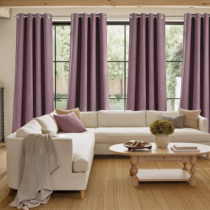 NICETOWN Short Faux Linen Greyish Purple Blackout Curtains 63 inches Long