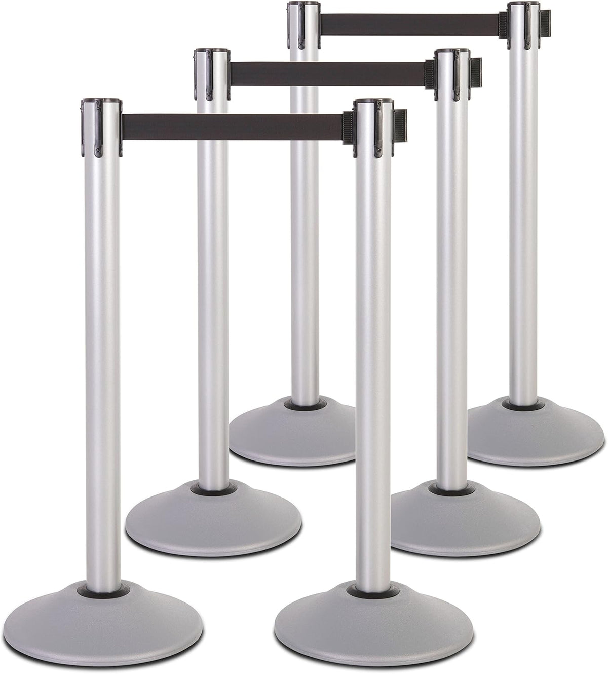 Premium Silver Steel Stanchion with 7.5-Foot Retractable Belt for Crowd Control