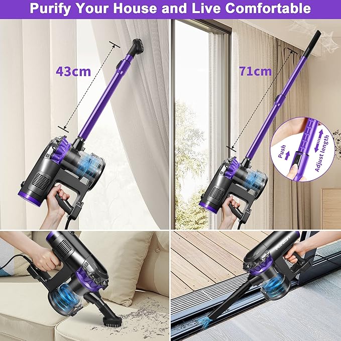 elezon F800 Corded Vacuum Cleaner 500W, 18KPa Powerful Suction, 23ft Long Cord, HEPA Filter, 1.2L Dust Capacity, 2-in-1 Handheld Stick Vacuum for Home Hardwood & Tile Floors