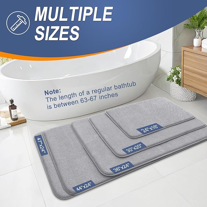OLANLY Thick Memory Foam Bath Mat Rug 32x20, Extra Soft Absorbent Bathroom Rug, Quick Dry Bath Mats, Non-Slip, Machine Washable Carpet for Bathroom, Tub and Shower, Home Decor Accessories, Grey