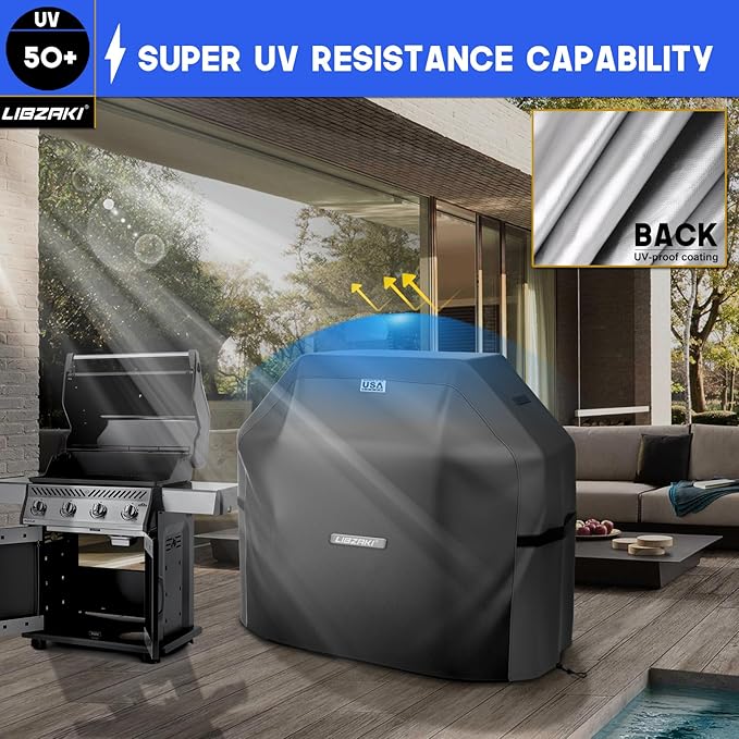 LIBZAKI Grill Cover 420D Waterproof, Weather Resistant, Rip-Proof, Anti-UV, Fade Resistant,Gas Grill Cover for Weber,Char Broil,Nexgrill Grills, etc.60 inches-Black
