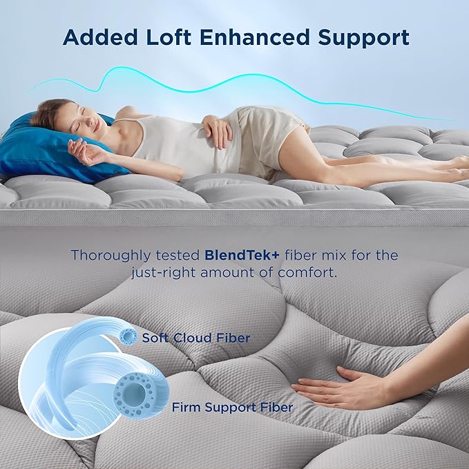 Bedsure Waterproof Mattress Topper Queen - Pillow Top Queen Mattress Protector with 8-21 Inches Deep Pocket, 800 GSM Extra Thick Bed Pad Fitted, Soft Bed Cover for Home, Bedroom, Hotel - Grey