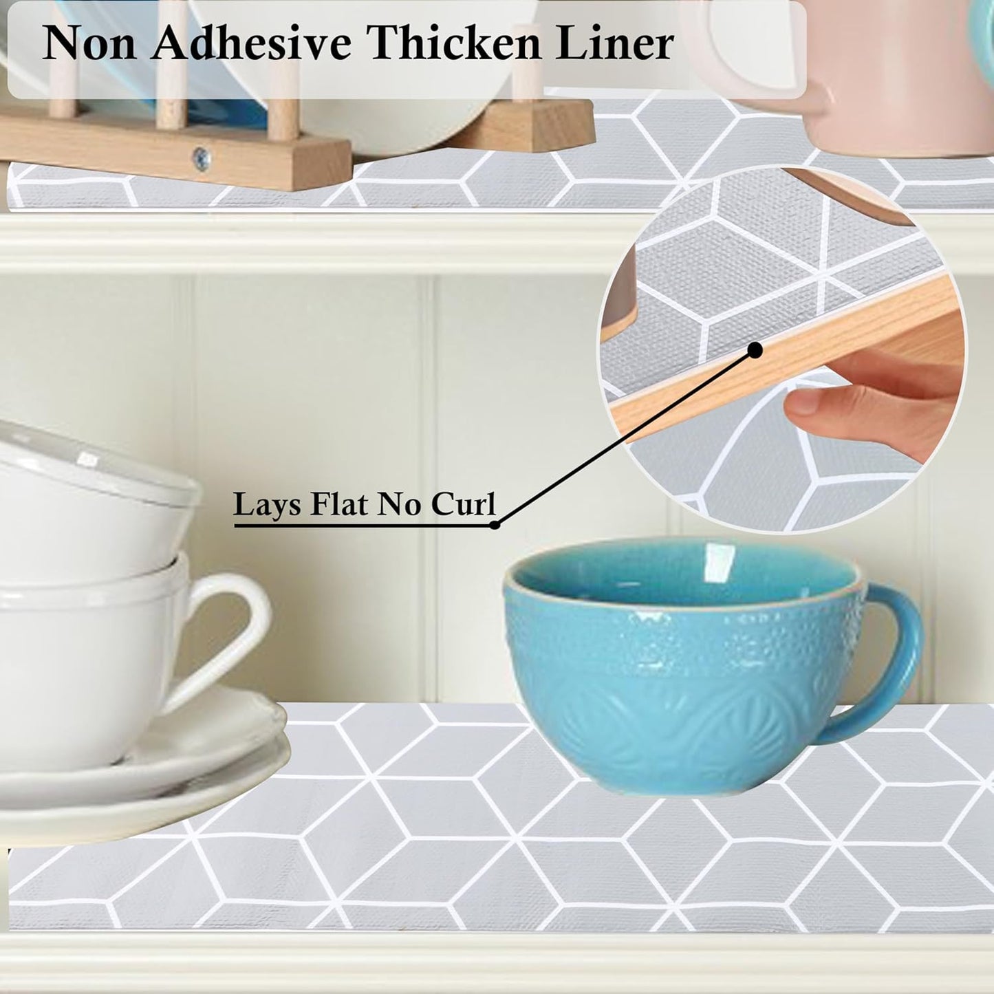 Shelf Liners 18 Inch Wide X 20 Ft Non Adhesive Kitchen Cabinet Drawer Liner Non Slip Water Oil-Proof Strong Grip Pantry Shelves Mat for Bathroom Cupboard Closet Refrigerator