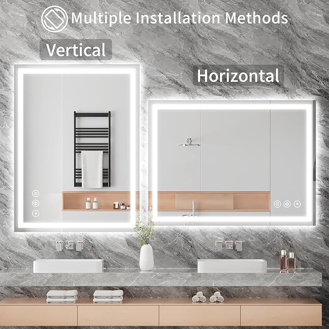 Koonmi 32"x24" LED Mirror for Bathroom, 90CRI Anti-Fog Vanity Mirror