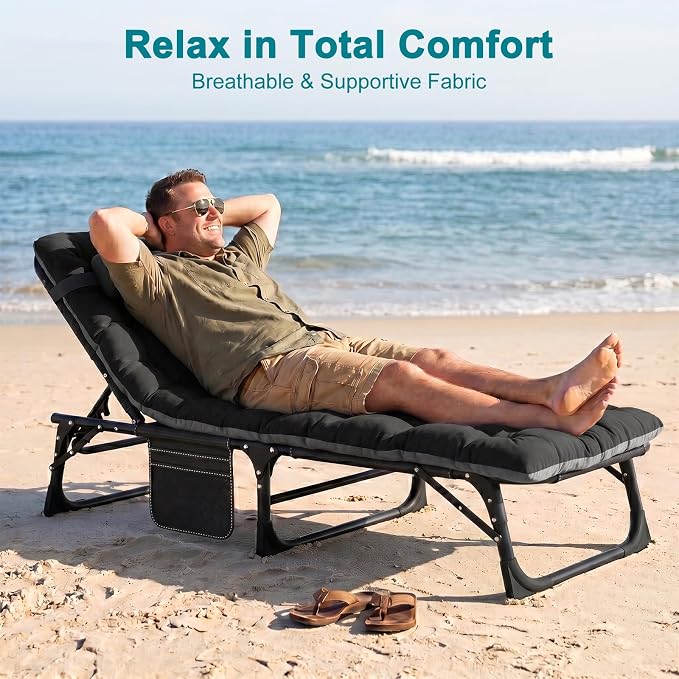 ABORON Tanning Chairs, 2 Pack, 5-Position Padded Folding Loungers | Set of 2 folding chaise lounges with 5-position backs, padded mats and pillows; supports up to 500 lb per chair.