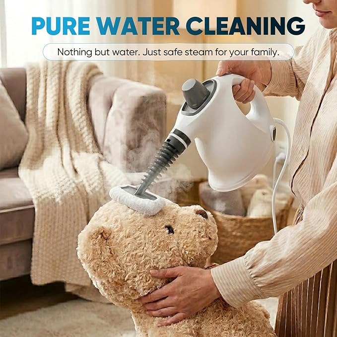 Sakerplus Steam Cleaner, Handheld Pressurized Steamer, 1050W 230°F Fast Heating with 9 Accessories, Multi-Surface Steam Cleaner for Home, Car, Tile & Grout, Windows, Upholstery (5 Towel Sleeve)