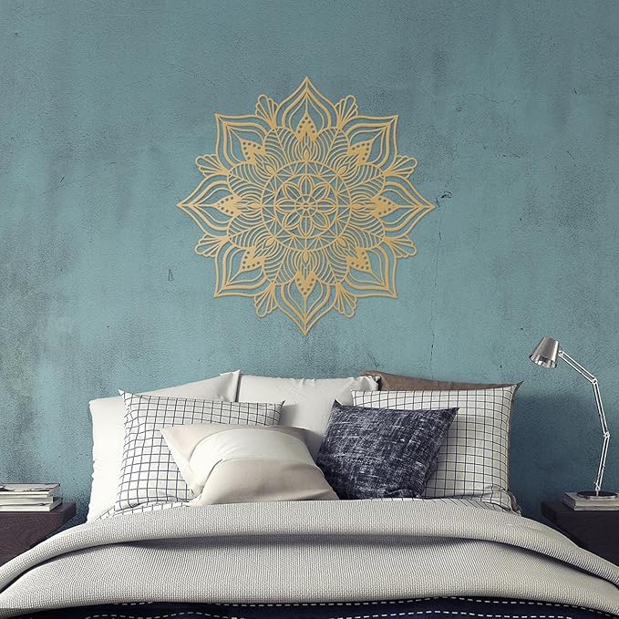 ESTART Large Metal Mandala Wall Art, Unique Lotus Flower Wall Decor for Living Room Bedroom Office and Home Indoor and Outdoor Decoration (Gold)