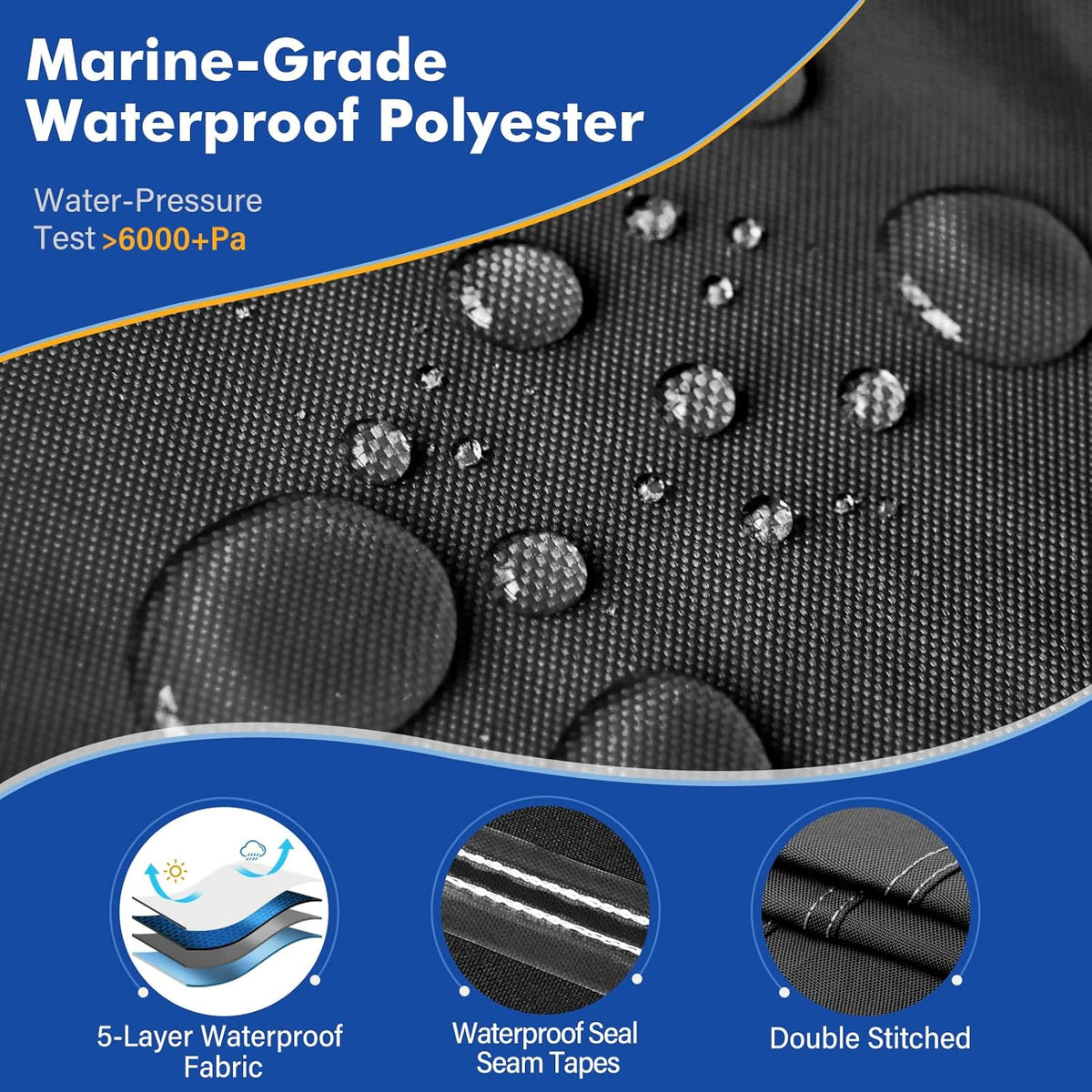 1200D Waterproof Boat Cover - Heavy Duty Canvas for 16' to 18.5' Bass, V-Hull & Bowrider Boats - Black