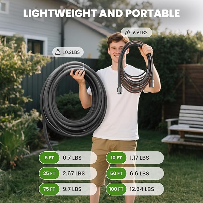Giraffe Tools 100FT Garden Hose, 5/8" Lightweight Lay Flat Water Hose, No-Kink, Flexible Gardening Hose with Male to Female Aluminum Fitting, Customizable-Length Hose Pipe for Yard
