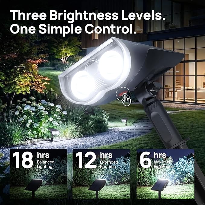 Consciot Solar Lights Outdoor Waterproof IP67, 3 Lighting Modes Solar Spot Lights Outdoor, Auto On/Off, 2-in-1 Solar Landscape Light for Yard Garden Landscape Pathway, Cool White 6500K, 6 Pack