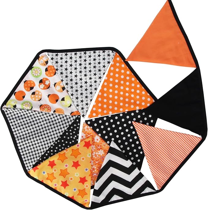 Halloween Pennant Banner, 1 Pack 12 Flags Vintage Halloween Banner Decor Fabric Bunting Flags Orange Garland Fall Decor