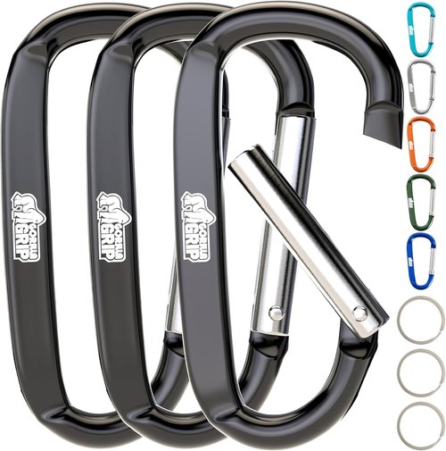 GORILLA GRIP Heavy-Duty Carabiner Clip - 3" D Ring Key Holder, Holds 170lbs, Rust & Scratch-Resistant