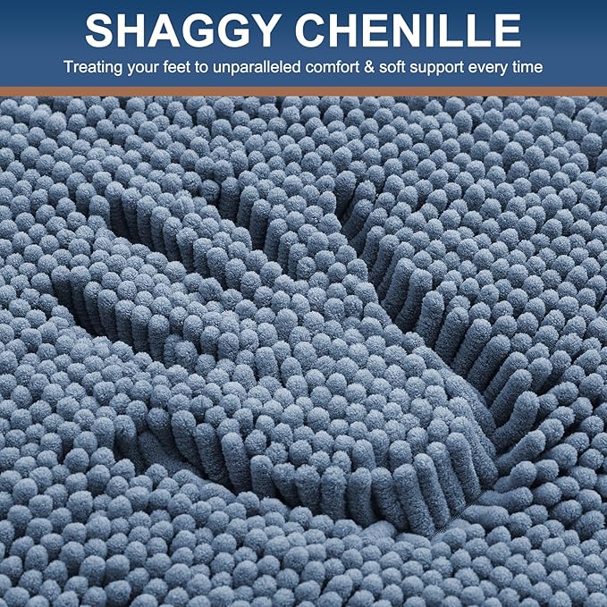 Smiry Luxury Chenille Bathroom Rugs 59x20, Extra Soft and Absorbent Shaggy Bath Mat, Machine Washable, Non-Slip Plush Carpet Runner for Tub, Shower, and Floor, Home Decor Accessories, Grayish Blue
