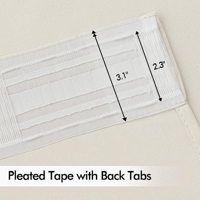 MIULEE Ivory Back Tab Blackout Curtains 102 Inch Long 2 Panels Set