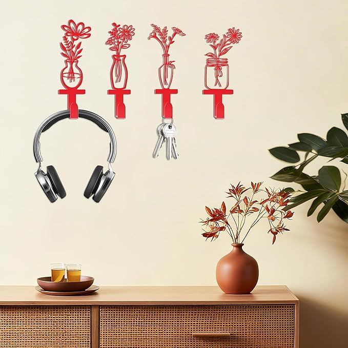 Decorative Wall Hooks, Metal Flowers Wall Decor