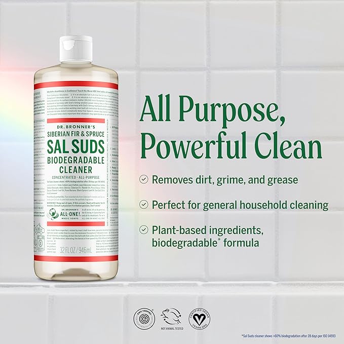 Dr. Bronner's Sal Suds Biodegradable Cleaner (32 oz) ?€? All Purpose Pine Mop Detergent for Floors, Laundry & Dishes, Multi-Surface Concentrate, Heavy-Duty Degreaser