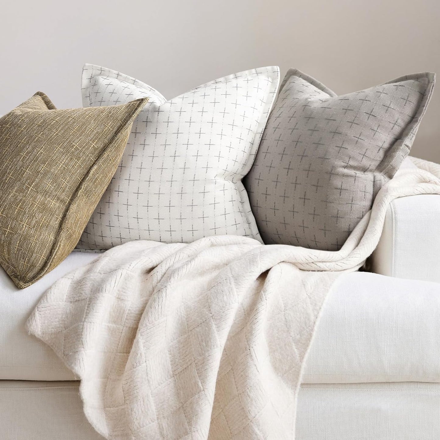 Pillow Covers 26x26 Set of 2 Soft Polyester Textured Pillow Covers with Stylish Flange Edge Cozy Farmhouse Throw Pillows for Couch Bed Sofa Living Room