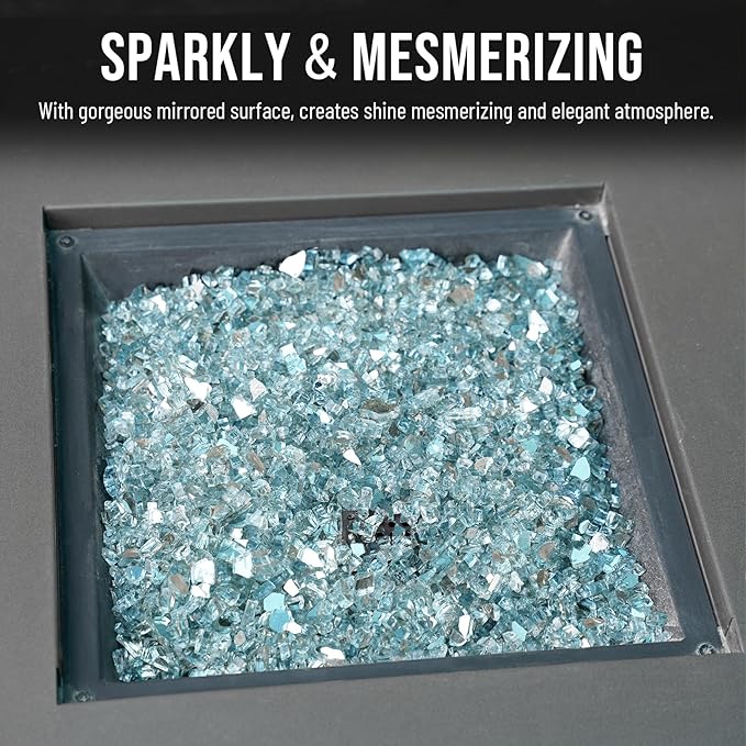 Skyflame 10-Pound Fire Glass for Fireplace Fire Pit and Landscaping, 1/4-Inch Aqua Blue Reflective