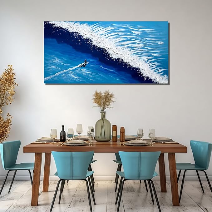 Blue and White Pictures for Wall Bedroom Ocean Hand Painted Wall Art for Office Large Canvas Wall Art for Living Room Size 29 x 58 Inch
