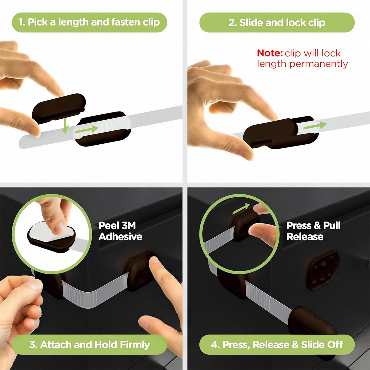 Baby Proofing Child Safety Locks (2 Pack) by Skyla Homes - The Safest, Quickest and Easiest 3M Adhesive Cabinet Latches, No Screws & Magnets, Multi-Purpose for Furniture, Kitchen, Ovens, Toilet Seats