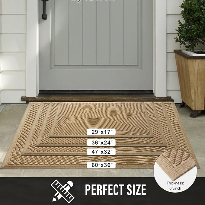 Sturdy Front Door Mat, Absorbent Muddy Dirt Resist Welcome Door Mats Outdoor Indoor, Stain and Fade Resistant, Non-Slip Backing Entry Mat Low Profile Doormat for Entryway, 47×32, Beige