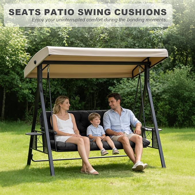 Porch Swing Cushions,Outdoor Cushions 3 Seater Replacement with Backrest, Waterproof Thickened Bench Cushion with Ties for Porch, Patio,Outdoor, Backyard and Garden (Black 60 * 40 in)