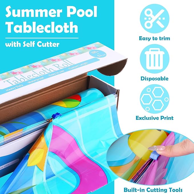 Kochorie 100 Ft x 54 Inch Swimming Pool Plastic Tablecloth Roll Pool Party