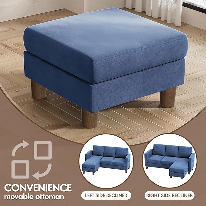 VICTONE Convertible Sectional Sofa Couch, 3 Seat L-Shaped Sofa with Linen Fabric Ottoman Small Couch for Small Apartments, Living Room and Office (Linen Fabric, Blue)