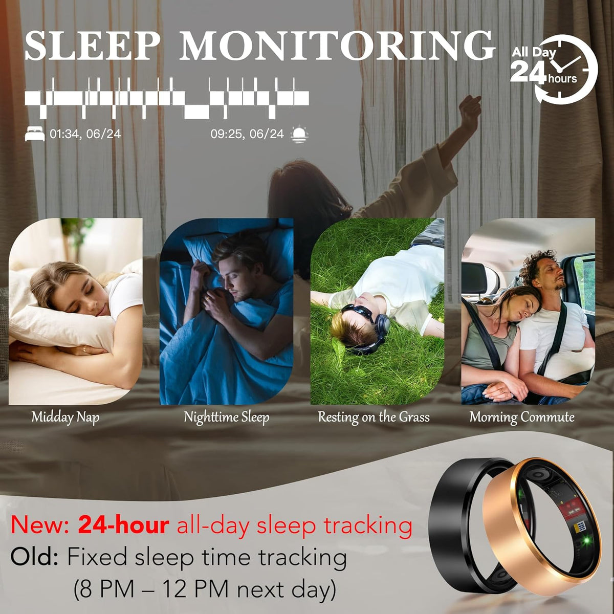 Smart Health Ring 2.0 - Slim Fitness Tracker for Heart, Blood Oxygen & Sleep Monitoring | Waterproof Silver