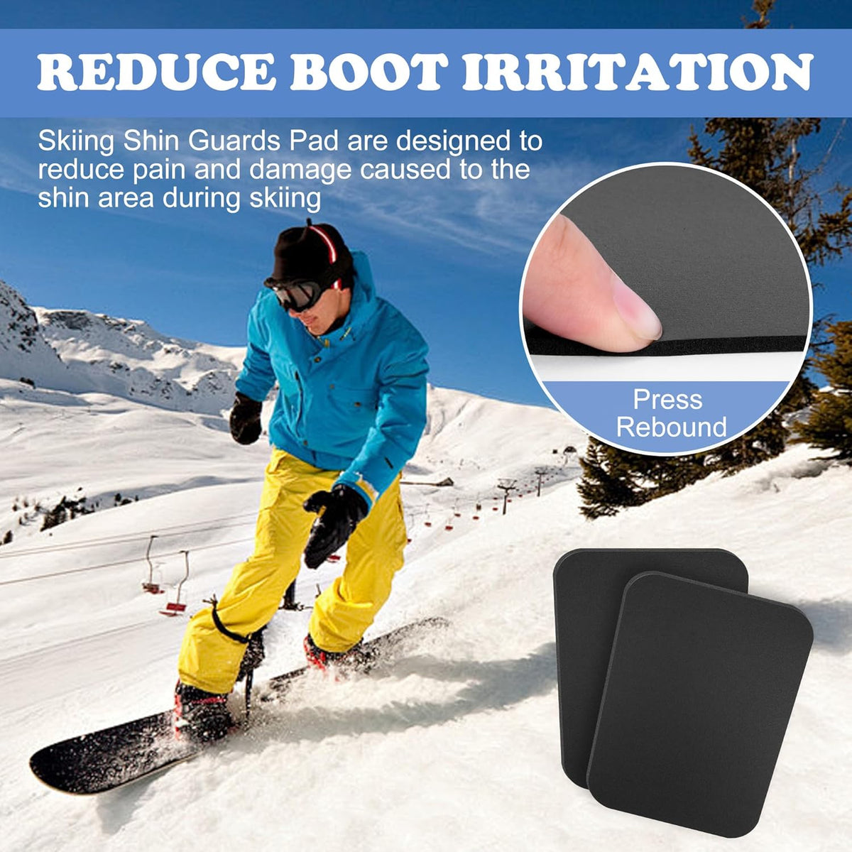 Skiennix Snowboard Shin Pads - Thickened Foam Ski Shin Guards | Cuttable 6.5x5 Inch Protection