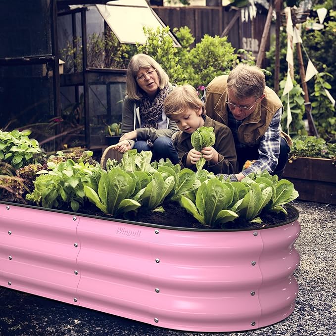 Winpull Raised Garden Bed Kit, 5x2x1 ft Galvanized Planter Box Outdoor with Safety Edging, Large Metal Raised Beds for Gardening Vegetables Flower Fruits (Blush Pink)