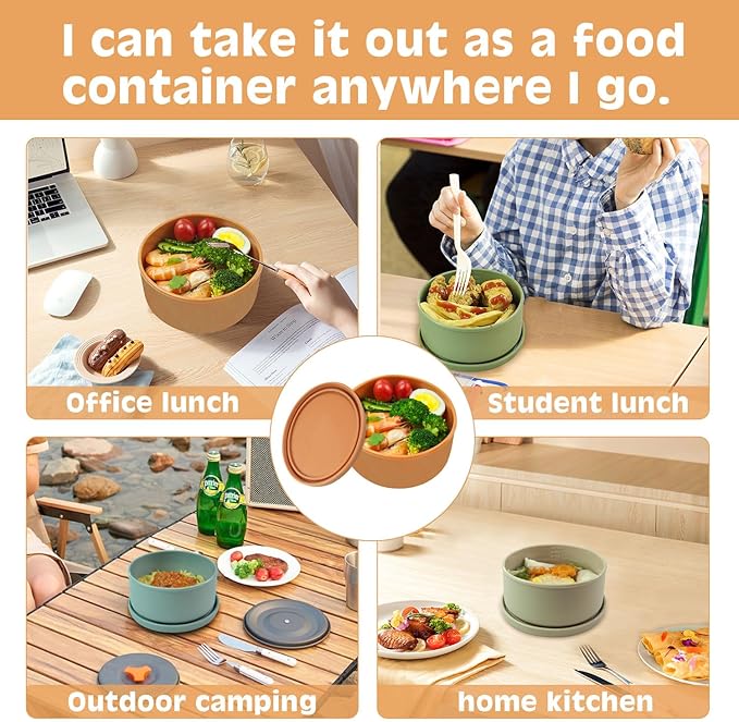 XU&PEIQI 24oz Silicone Food Storage Containers,Round Bowls with Lids - Meal Prep Containers for Kitchen Serving, Salad & Lunch - Airtight, Microwave/Fridge/Dishwasher Safe, BPA-Free (Beige)