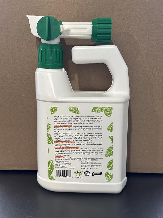 Mighty Mint Peppermint Oil Lawn & Yard Bug Control Spray – Natural Outdoor Pest Repellent for Fleas, Ticks, Mosquitoes, Ants, and More – Plant-Based, Extra-Strength Formula – 32 oz (Pack of 2)