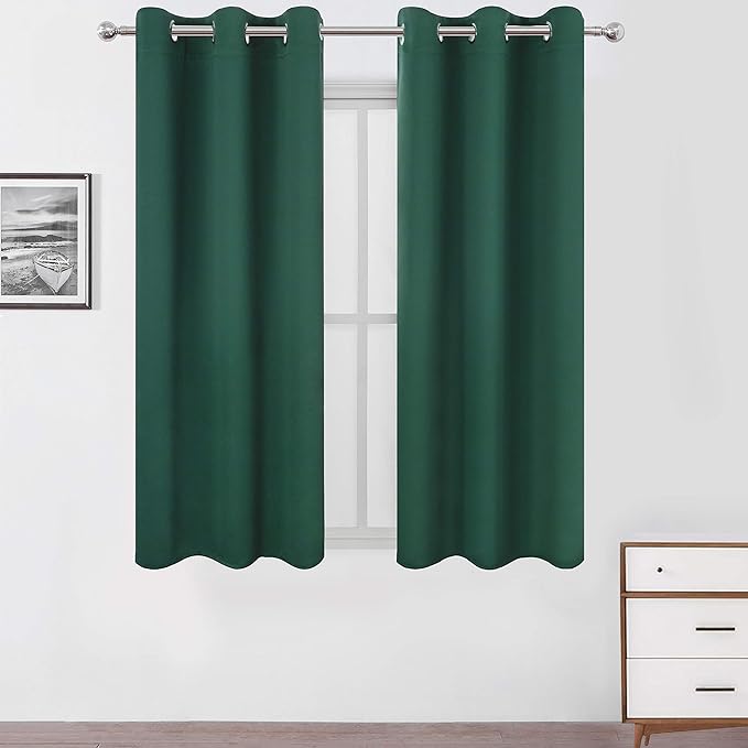 LEMOMO Dark Green Bedroom Blackout Curtains/38 x 63 Inch Long/Set of 2 Curtain