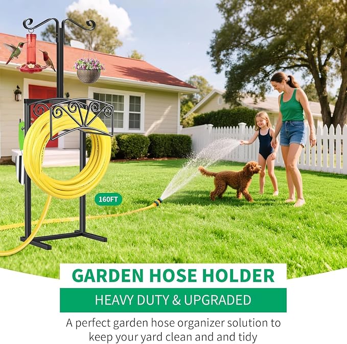TomCare Garden Hose Holder Upgraded Heavy Duty Metal Water Hose Holder Holds 160 FT Hoses Sturdy Hose Reel Freestanding Outdoor Hoses Storage Hanger for Outside Yard Lawn