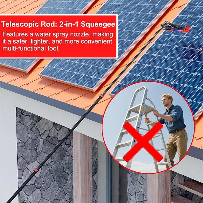 Telescopic Cleaning Brush, Multi-Purpose Water Spray Brush, Solar Panel Cleaning Equipment, Telescopic Hydrocleaner, 3.6m-10.8m, Roof Cleaning Tools Window Cleaner Kit(36FT/10.8M)